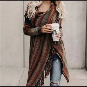 New! Autumn 🍂 boho fringe shawl knit sweater